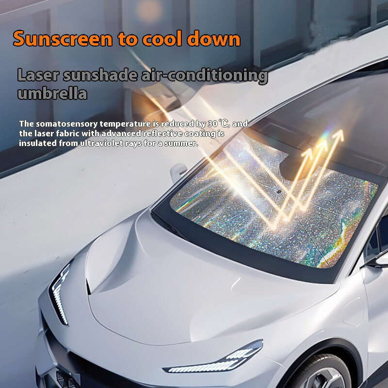 C - Chameleon Foldable Car Front Windshield Sunshade Umbrella UV-Reflective Laser Car Sunshade Cover