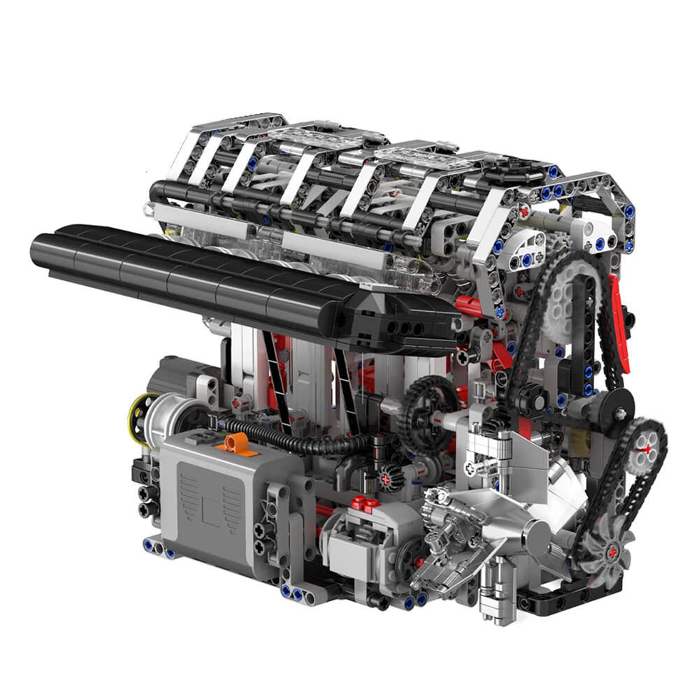 Silver - Mould King 10087 L4 Gasoline Engine Model Building Block Technical Car Motorised Inline 4-c