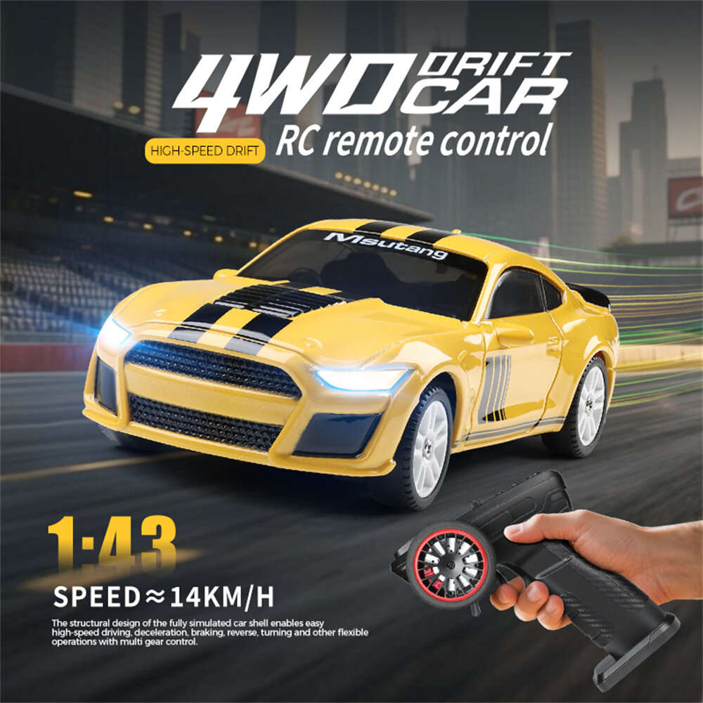 Yellow - Wltoys K4308 RTR 1/43 2.4G 4WD Mini Drift RC Car with Gyro Self-Stabilizing Function LED Li