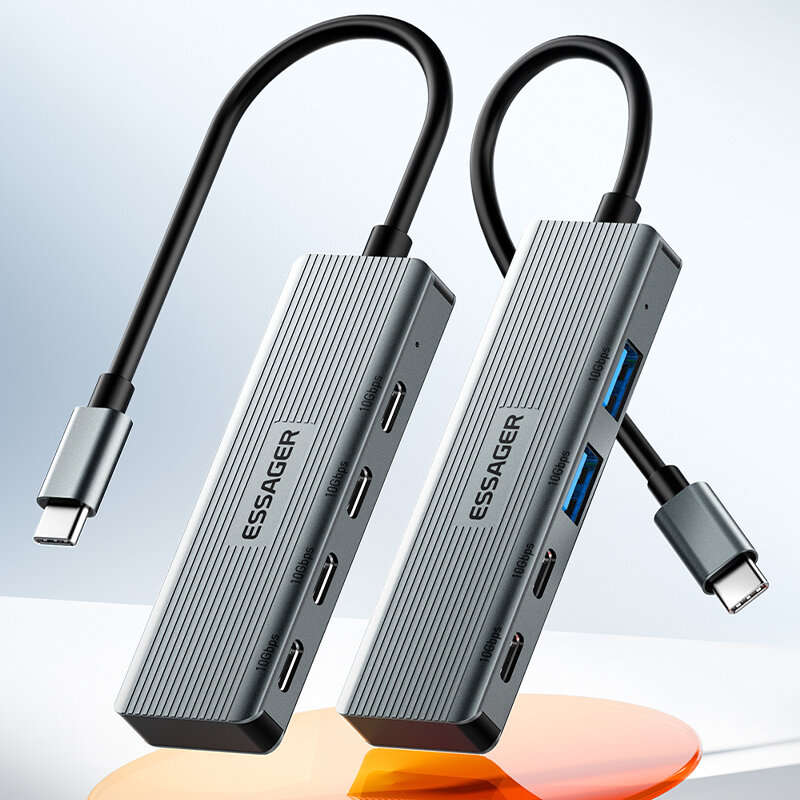 2USB-C+2USB-A - Essager 4 in 1 Type C to USB Hub 4 Ports USB3.2 Gen 2 Portable High Speed Splitter A
