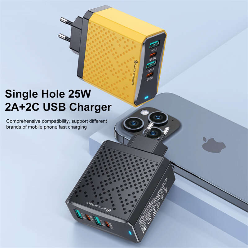White & EU Plug - USLION BK303 100W 4-Port USB PD Charger 2USB-A+2USB-C PD QC3.0 Fast Charging Wall
