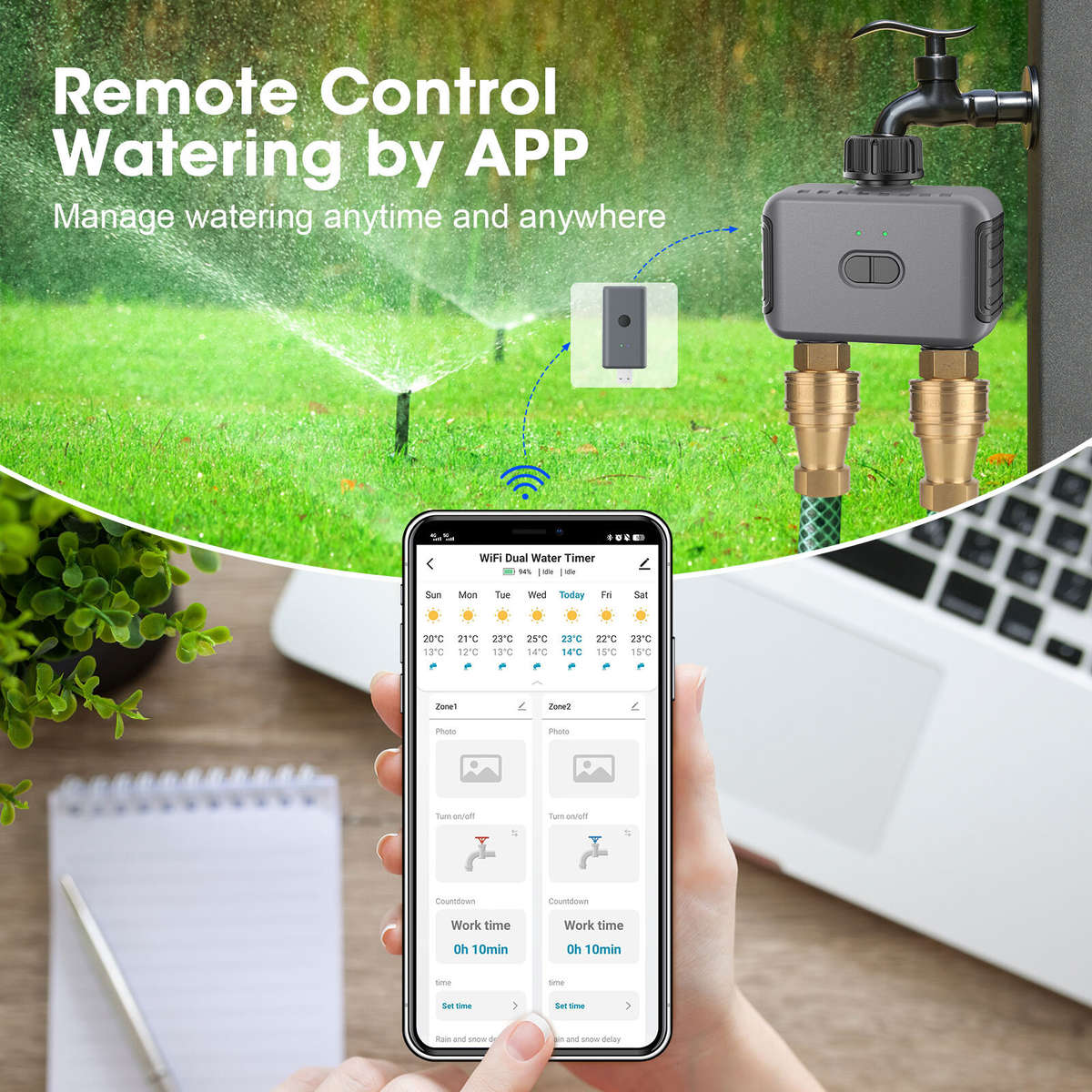 SGW08MZ +WG05 - SGW08MZ Tuya Zigbe 2 Zones Smart Irrigation Timer Digital Programming Watering Sched