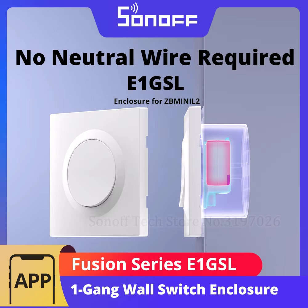 White - SONOFF E1GSL 1-Gang Wall Switch Enclosure No Neutral Wire Required Ultra-Slim PC Material Cl