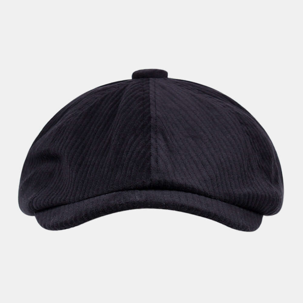 Men Newsboy Hats British Retro Plain Corduroy Short Brim Ivy Cap Octagonal Hat Painter Hat