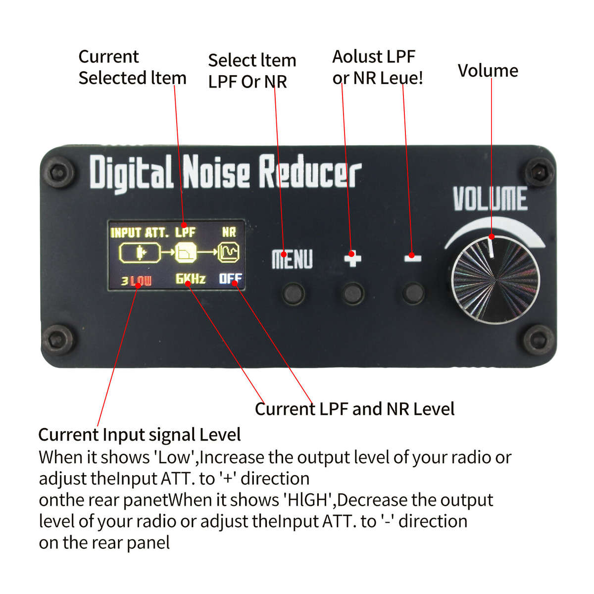 Black - Digital Noise Reducer Advanced Low Pass Filter Adjustable 10 Noise Reduction Levels Radio Au