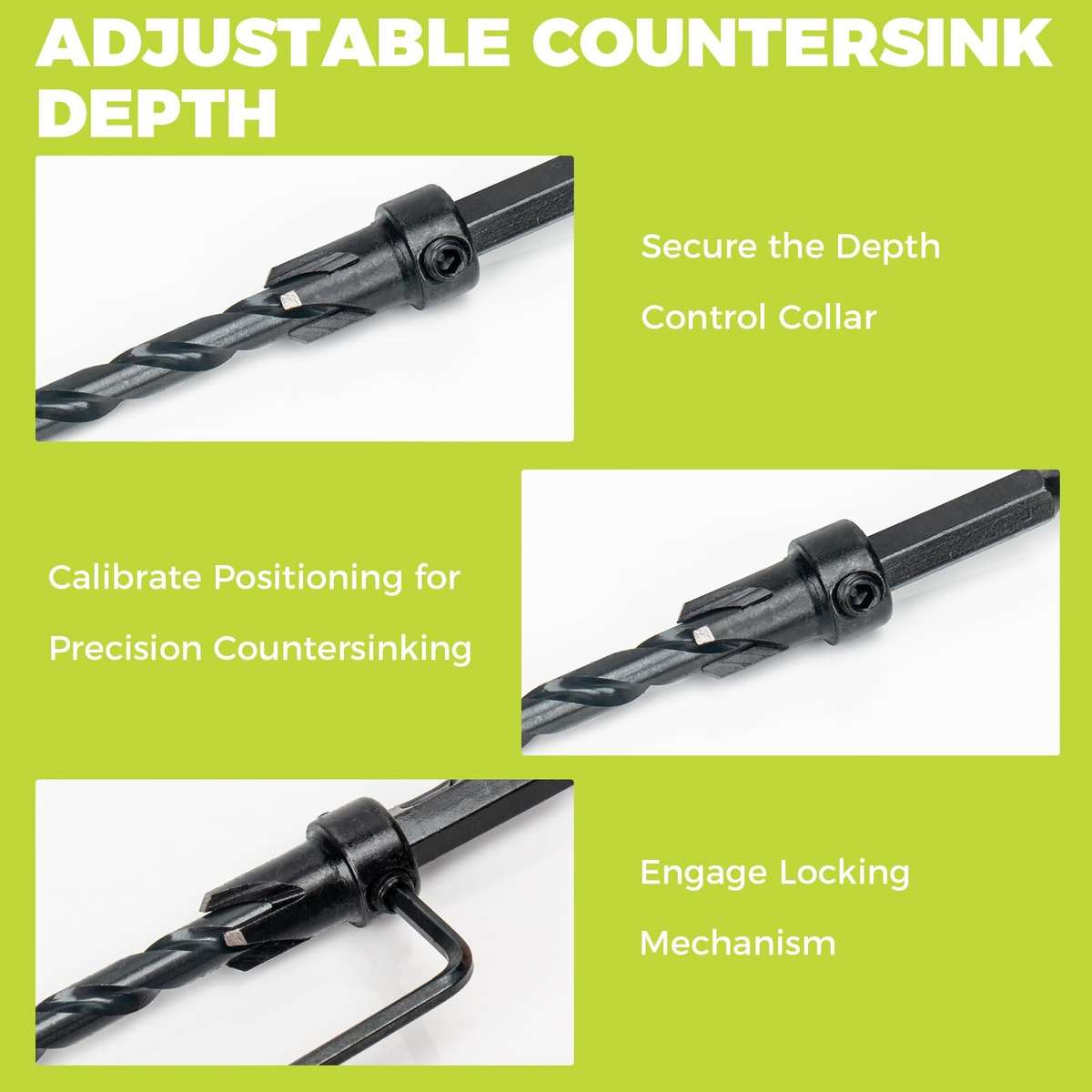 15PCS - 15PCS High Speed Steel HSS Countersink Drill Bit Set Adjustable Depth Tapered Drill Bits for