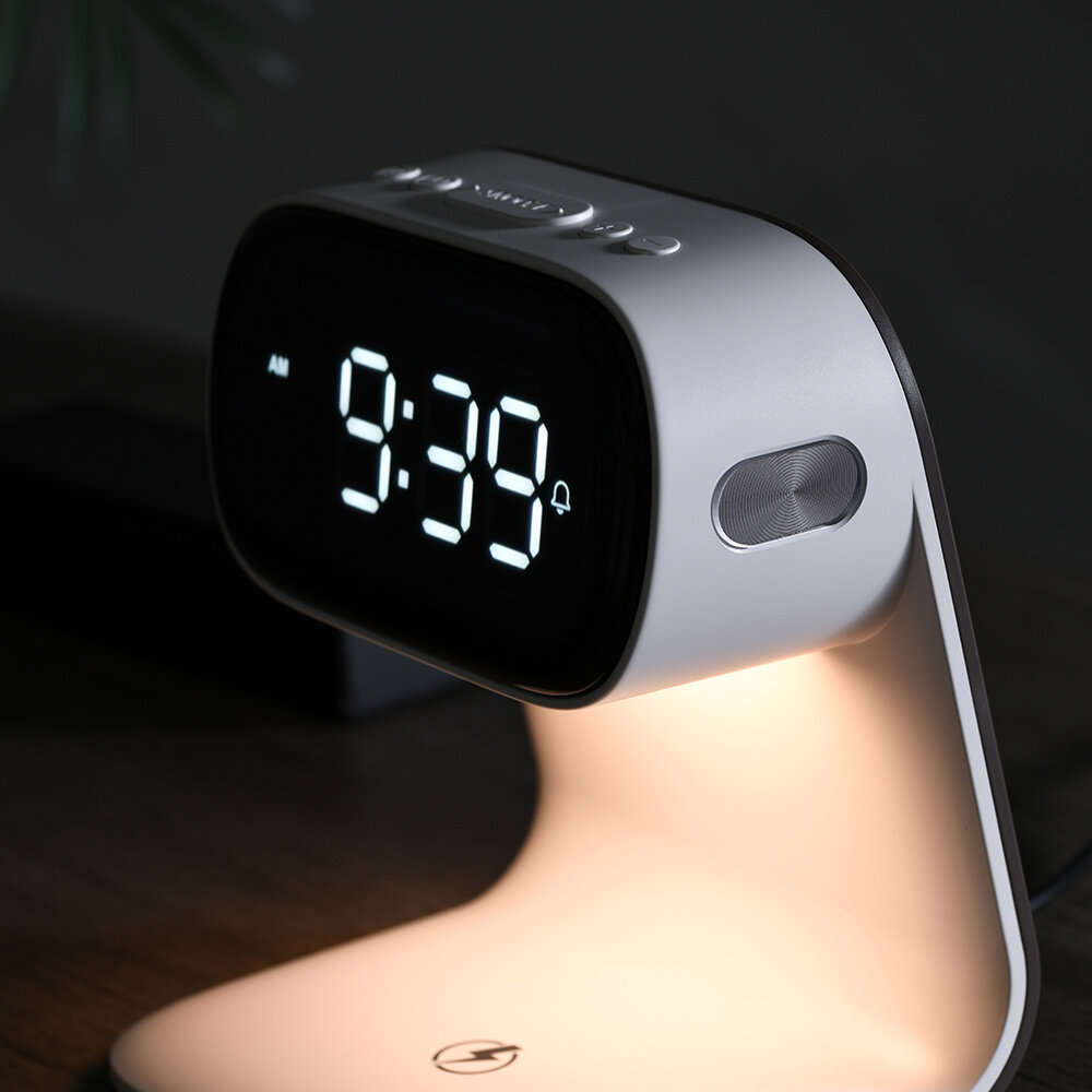 Portable Bedroom Touch Control Bedside Table Lamp Dimmable Digital Alarm Clock Wireless Charging Sta