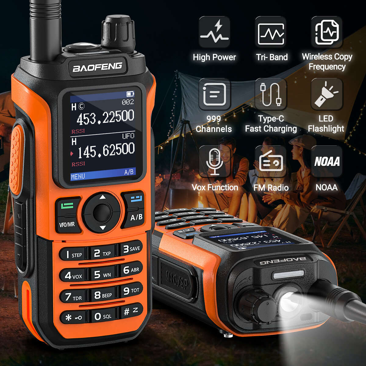 Grey - Baofeng UV-21 PRO L V2 Walkie Talkie Tri-band Long Range Portable Ham Radios Type-C Rechargea