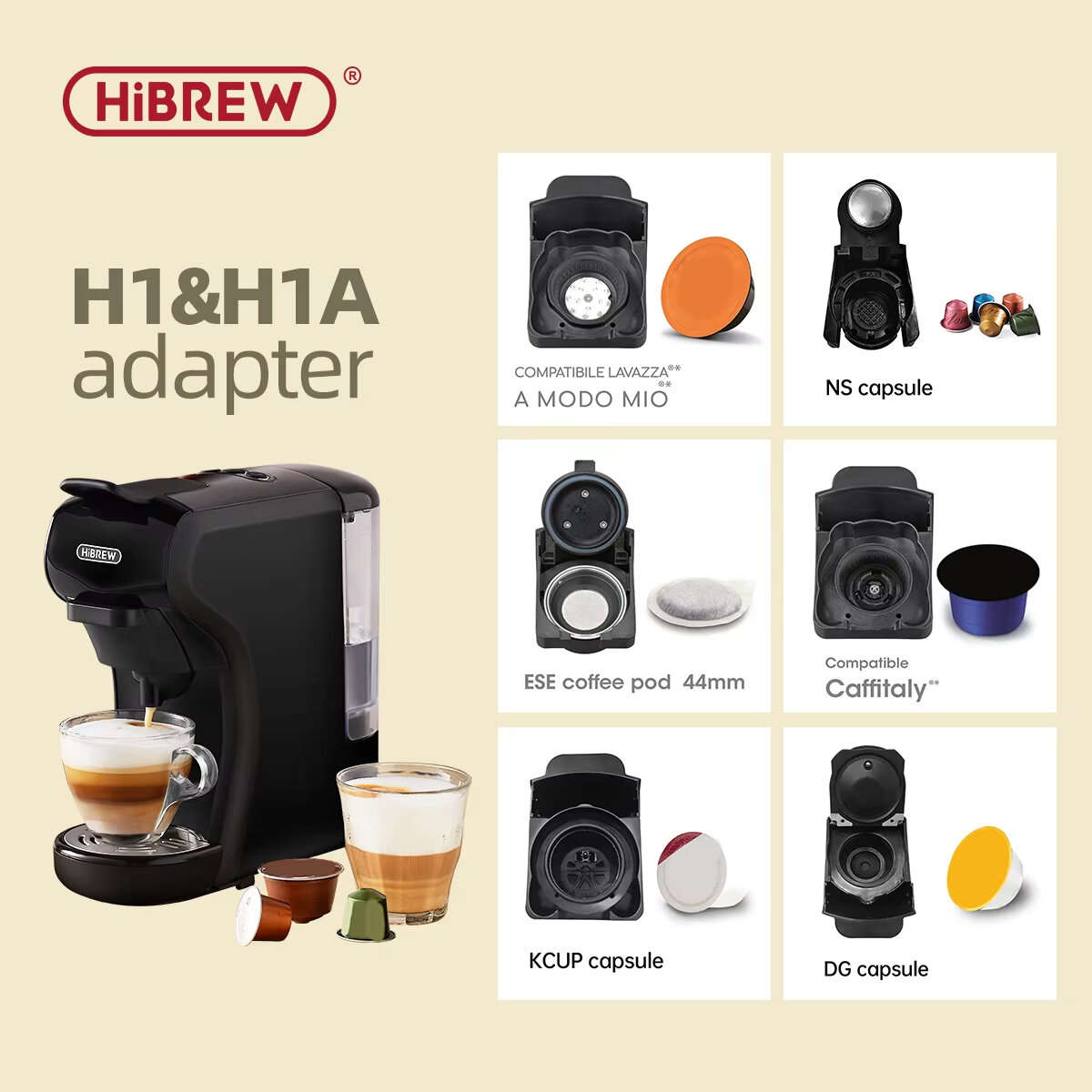 Nespresso Adapter - HiBREW Capsule Adapter System Parts Compatible With H1A Coffee Machine for NS, D
