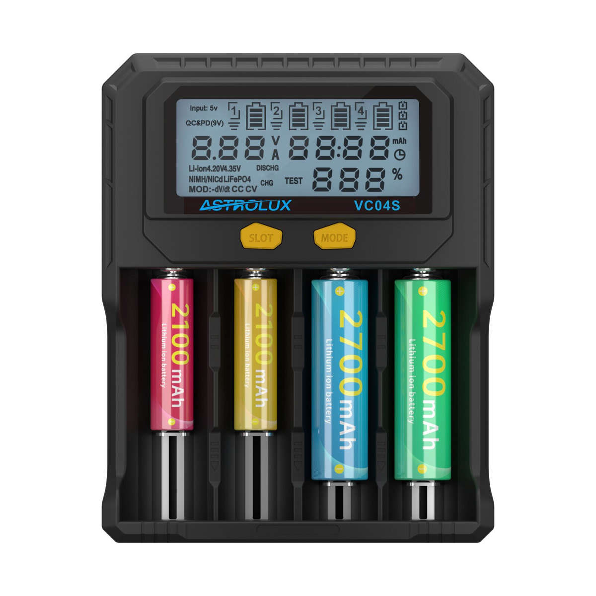 Black - Astrolux VC04S Type-C Input Quick Smart Battery Charger LCD Display Intellegent Flashlight C
