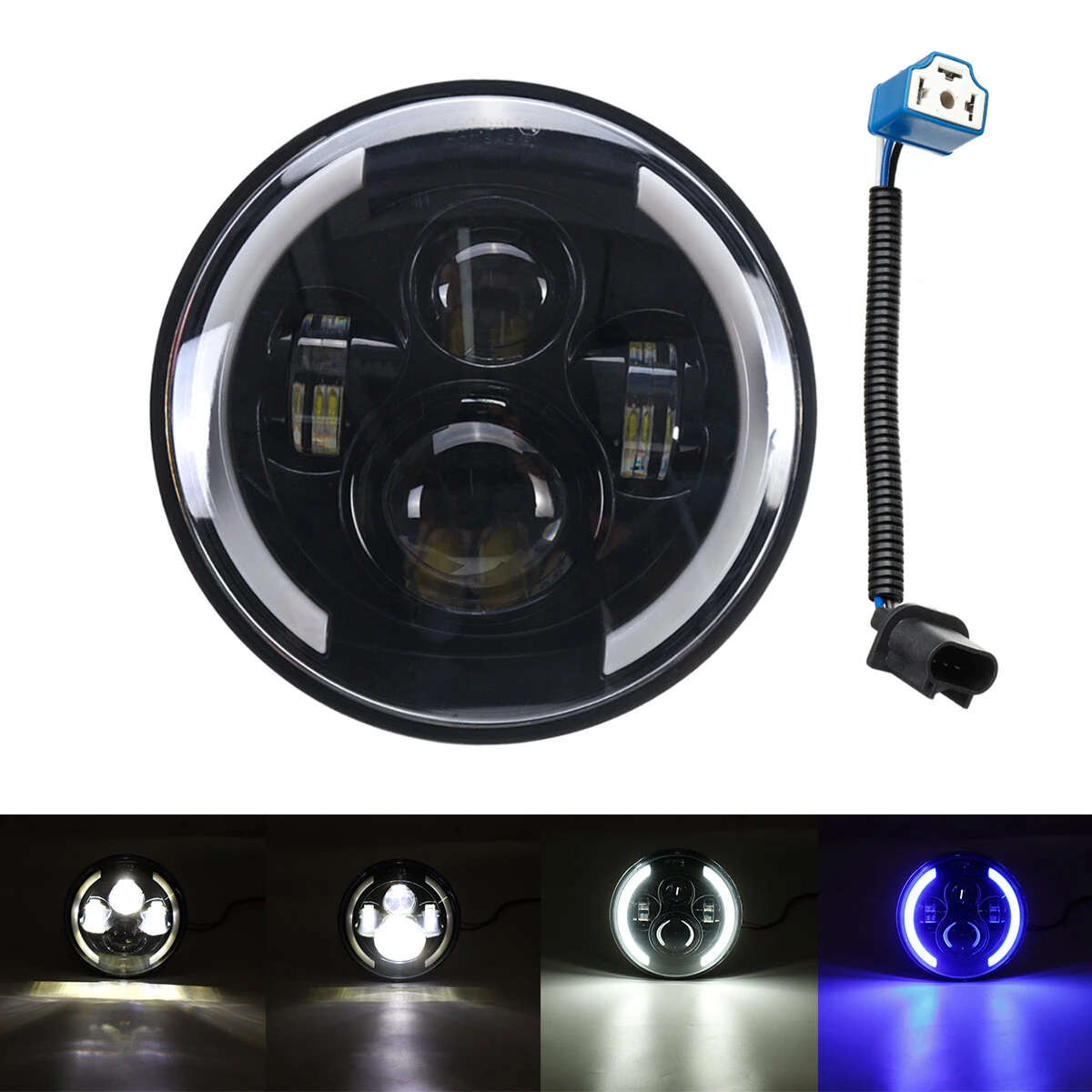 1Pcs 7 Inch Round LED Headlight Hi/Low Beam Halo Angle Eye