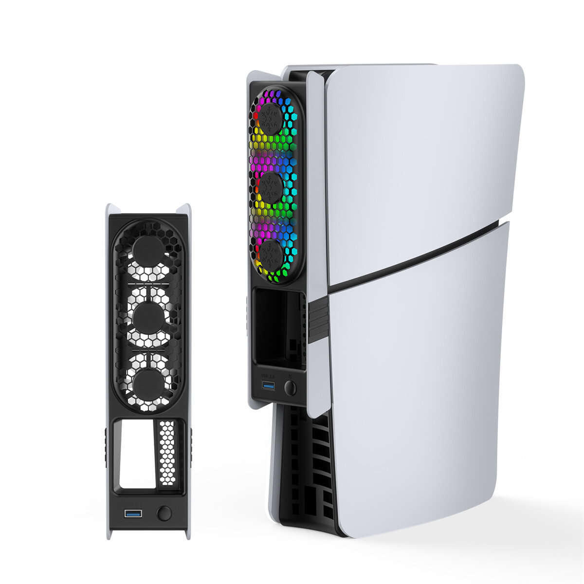 Grey - JYS JYS-P5228 for PS5 Pro/PS5 Slim Console Rear Cooling Fan with RGB Light Intelligent Temper