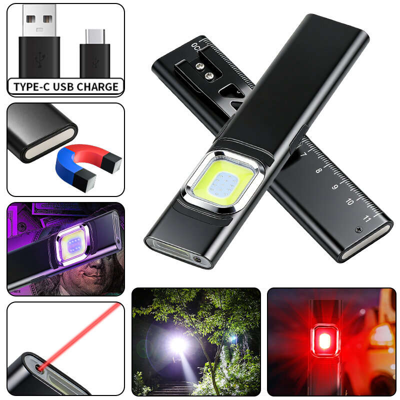 Black - Bikight X505 EDC Rechargeable Laser Flashlight UV COB Work Light Magnetic Base Type-C 450mAh