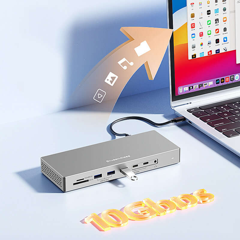 16-in-1[Dual DP+HD] - Blueendless HD1601 16-in-1 Type-C Docking Station with USB2.0 USB3.2 PD100W DP