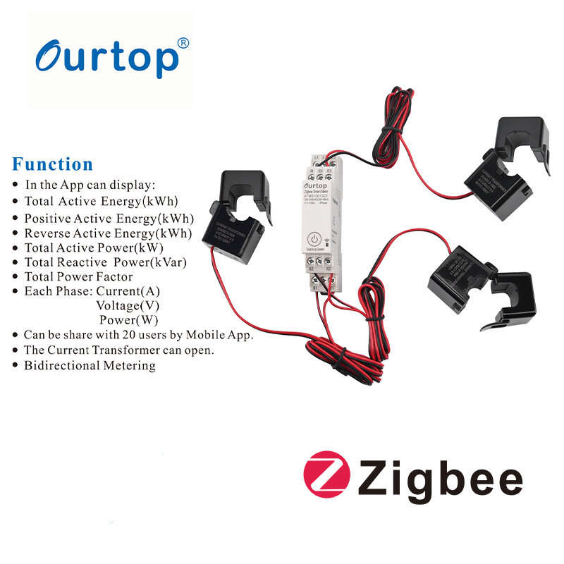 Smart Zigbe Three-Phase Energy Meter 100-240V Mobile App Remote Control Household Multifunctional Ra