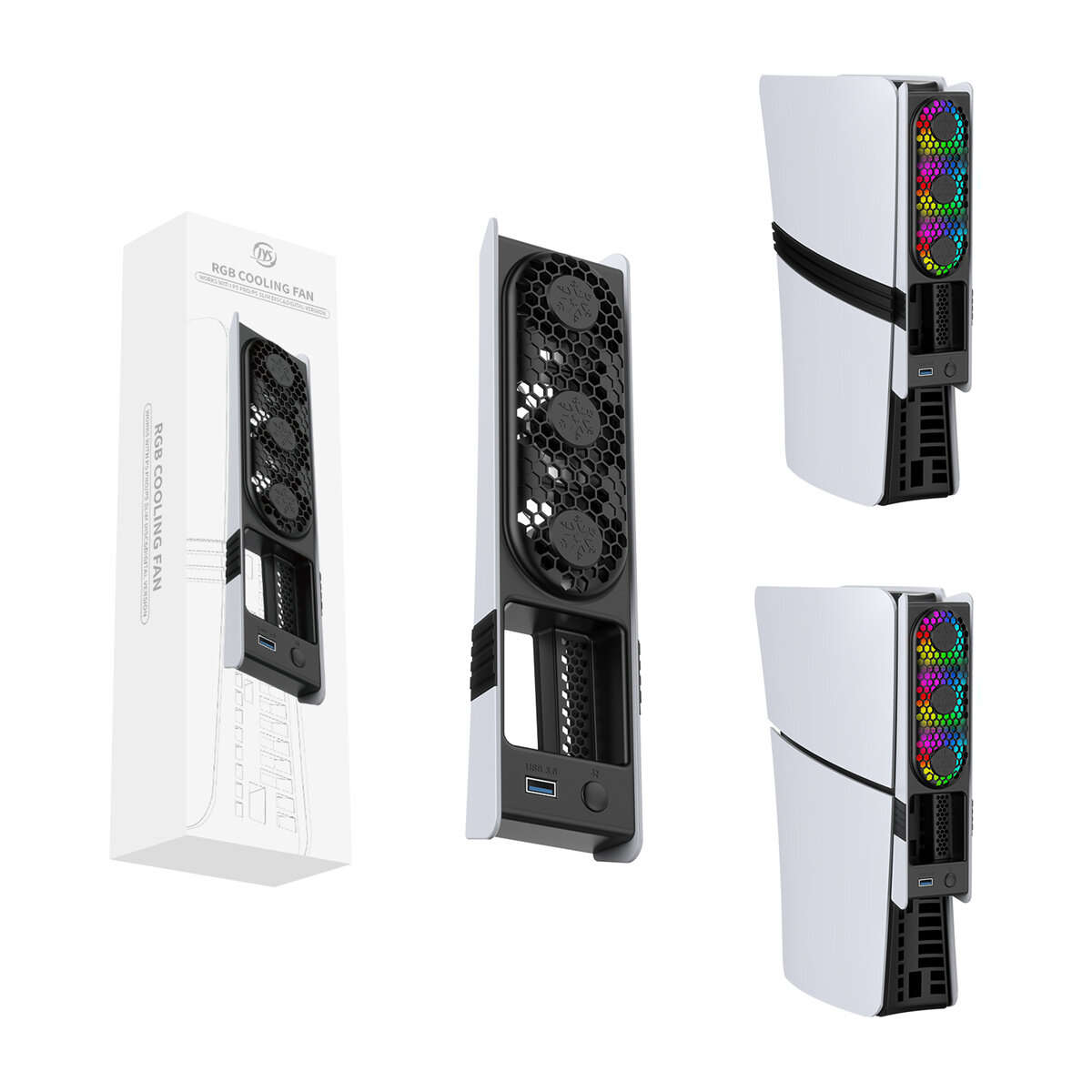 Grey - JYS JYS-P5228 for PS5 Pro/PS5 Slim Console Rear Cooling Fan with RGB Light Intelligent Temper