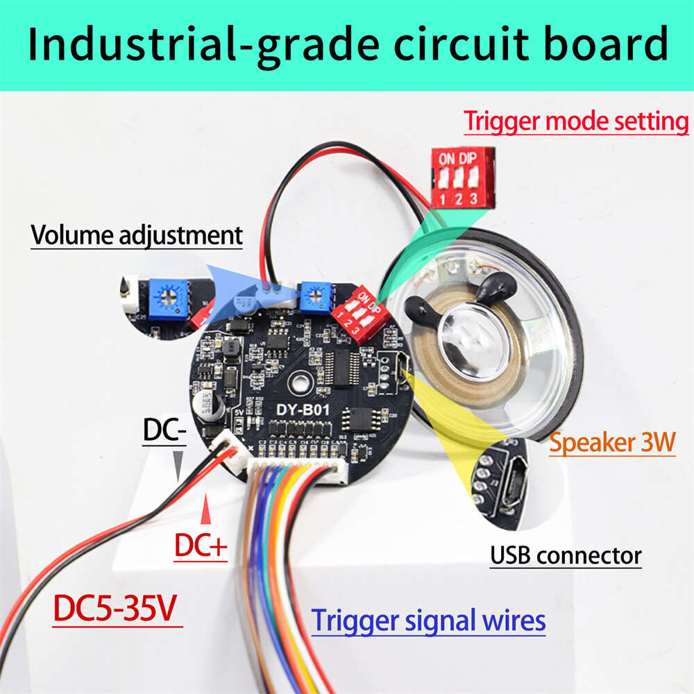 DC6-35V - Sinilink DY-B01 Voice Prompt Player DC5V-35V MP3 WAV Support 3W Speaker Audio System Custo