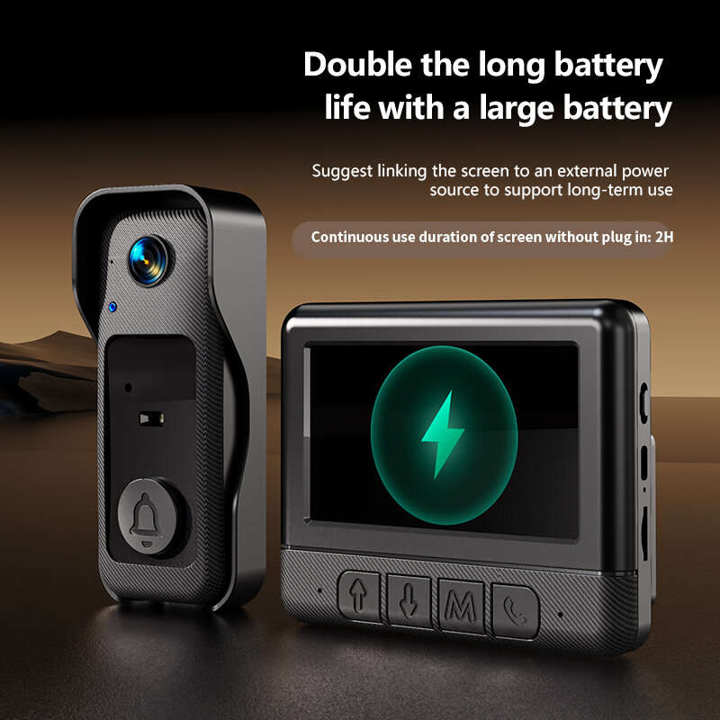 Black - X6 Intelligent Visual Doorbell with 4.3 Inch Screen Two Way Intercom Wireless Video Doorbell