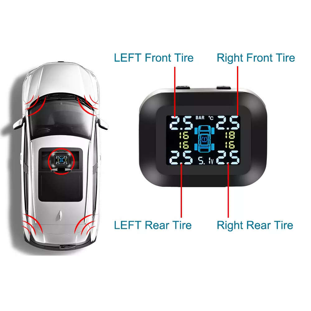 1 - Tire Pressure Monitoring System TPMS Display Wireless Four-Wheel Independent Display Tire Pressu
