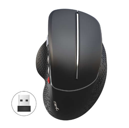Black - HXSJ T32 2.4G Wireless Vertical Gaming Mouse 1200-4800 DPI Aluminum Side Roller 6 Keys Ergon