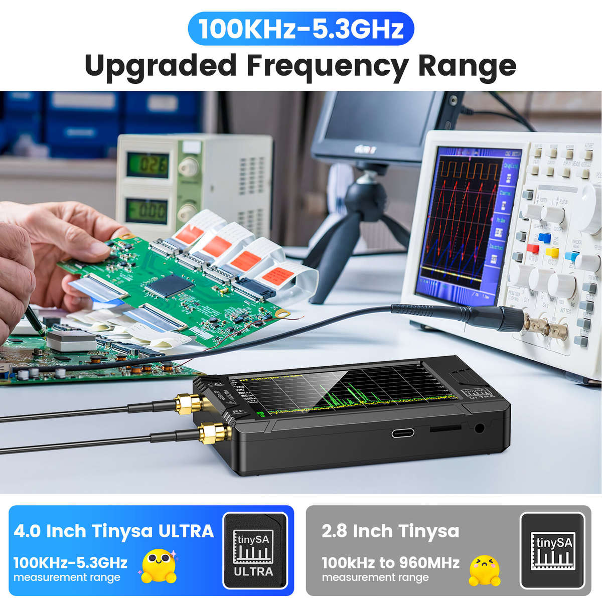 Handheld 4" Display Tiny Spectrum Analyzer TinySA ULTRA 100kHz to 5.3GHz with 32GB Card Version V0.4