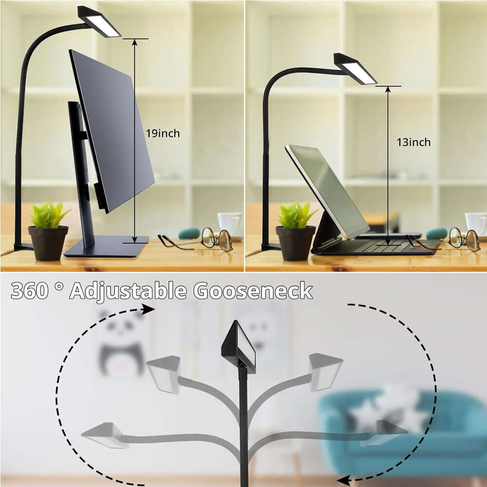 Black - LED Desk Lamp with Clamp 25 Lighting Modes Eye-Caring USB Powered Flexible Gooseneck Adjusta
