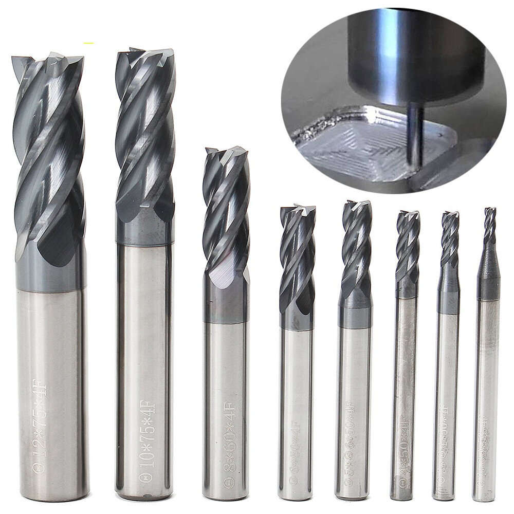 Carbide End Mill Set Tungsten Steel 8PCS 2-12mm 4 Flutes CNC Milling Cutter High Wear Resistance Hig