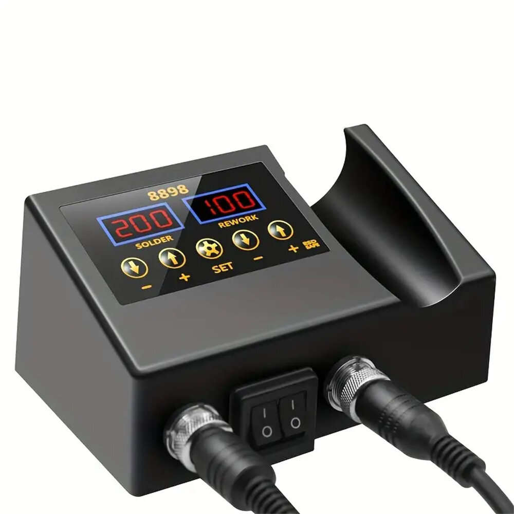 US Plug - 2 in 1 SMD Soldering Station Hot Air Gun 100-700W Dual LCD Display 100C-480C Adjustable Te