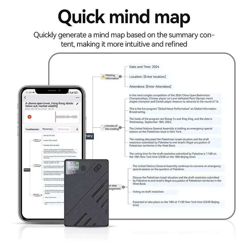 128GB - A5 AI Voice Recorder bluetooth Real-Time Transcription 60 Languages Translation ChatGPT 4 AI