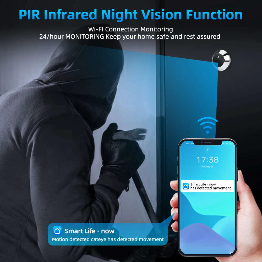 Smart Home Tuya 120 Wide Angle Door Peephole Camera 1080P One Way Intercom Video Eye Motion Detectio