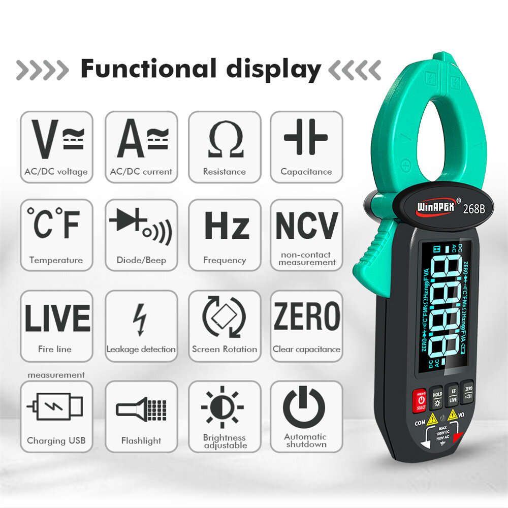 WINAPEX 268B Leakage Current Detect Clamp Meter 0.1mA high resolution True RMS Multimeter AC DC Clam