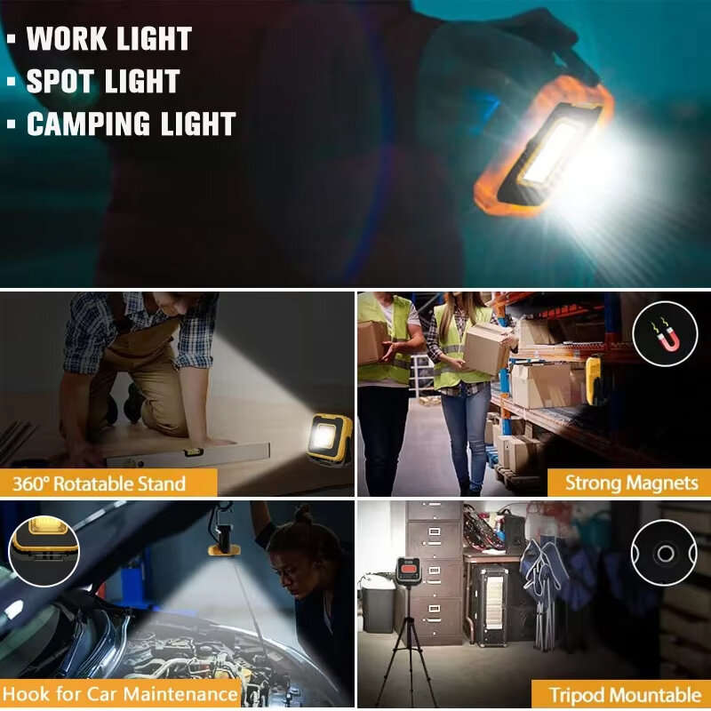 Grey - 2024 1000LM Super Bright Portable LED Spotlight Camping Lamp 3000mAh LED Work Light Rechargea