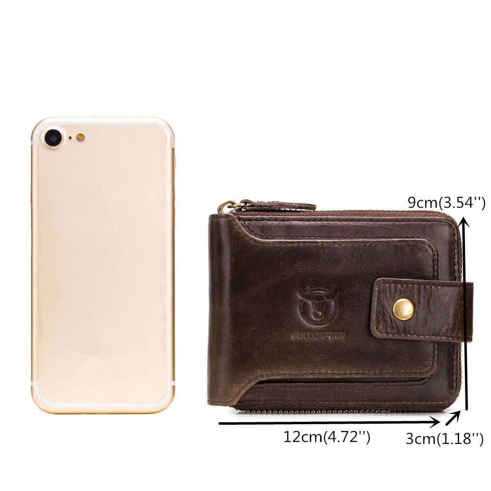 Yellow - BULLCAPTAIN Genuine Leather Mens Wallet RFID Blocking Purse Multifunction Mini Coin Bag Car