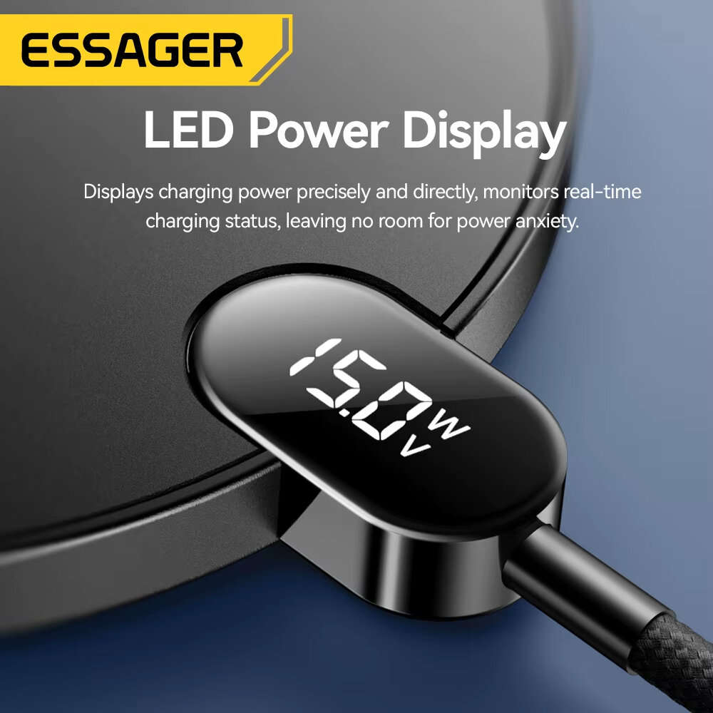 Black - ESSAGER ES-WX15 15W Wireless Charger with LED Power Display Fast Wireless Charging Pad for S