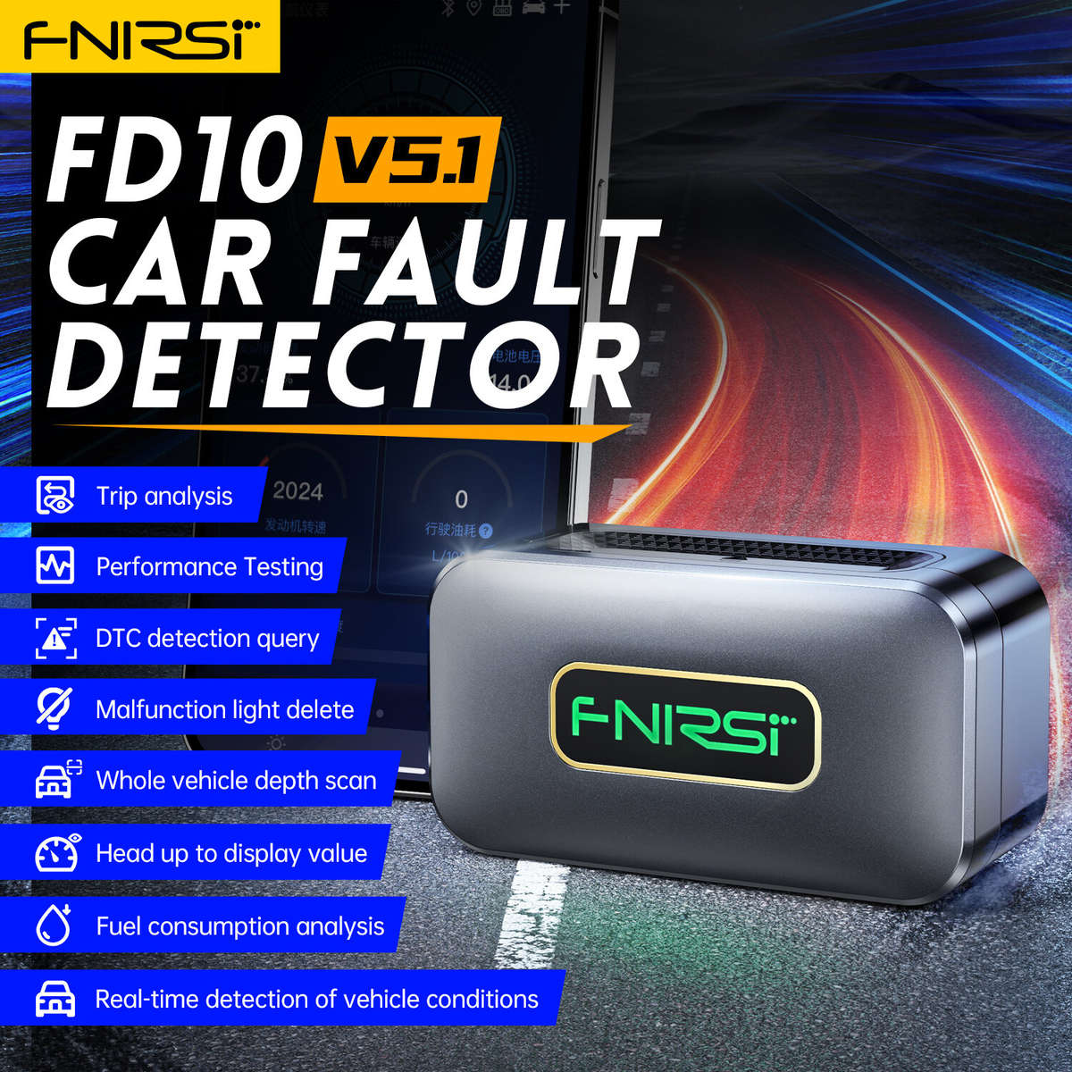 FNIRSI FD10 Car OBD2 Scanner Code Reader Clear Error OBD Diagnostic Tool IOS Android BluetoothV5.1 C