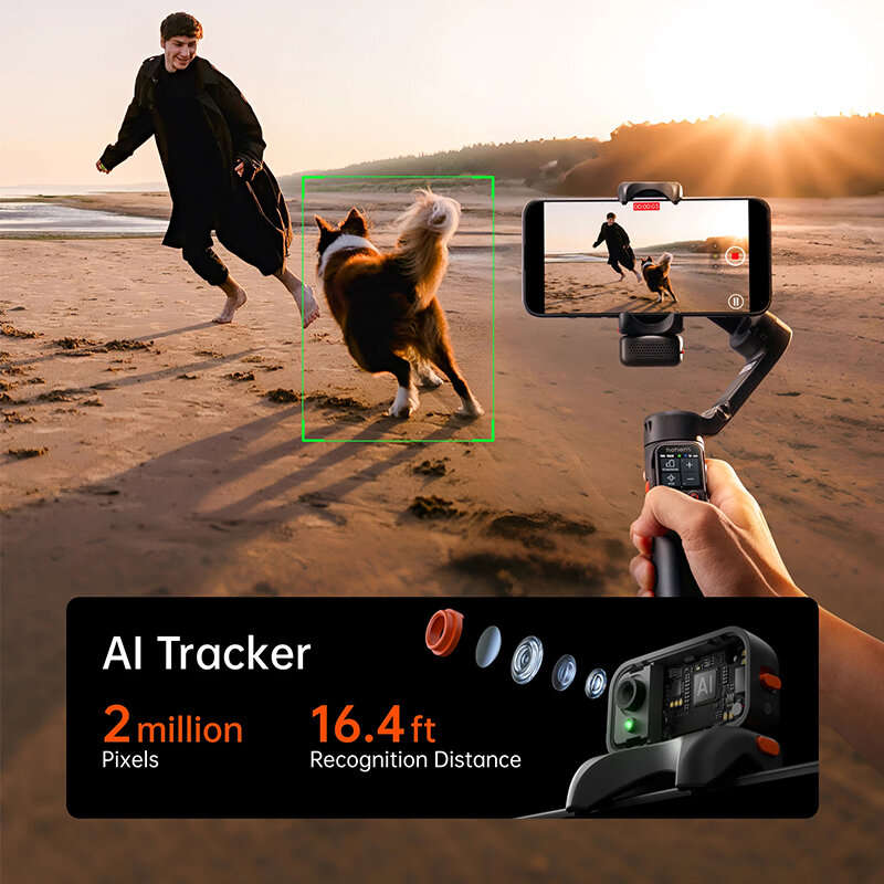 Black - Hohem iSteady V3 Ultra Gimbal Stabilizer for iPhone with AI Auto Tracking Detachable Touchsc