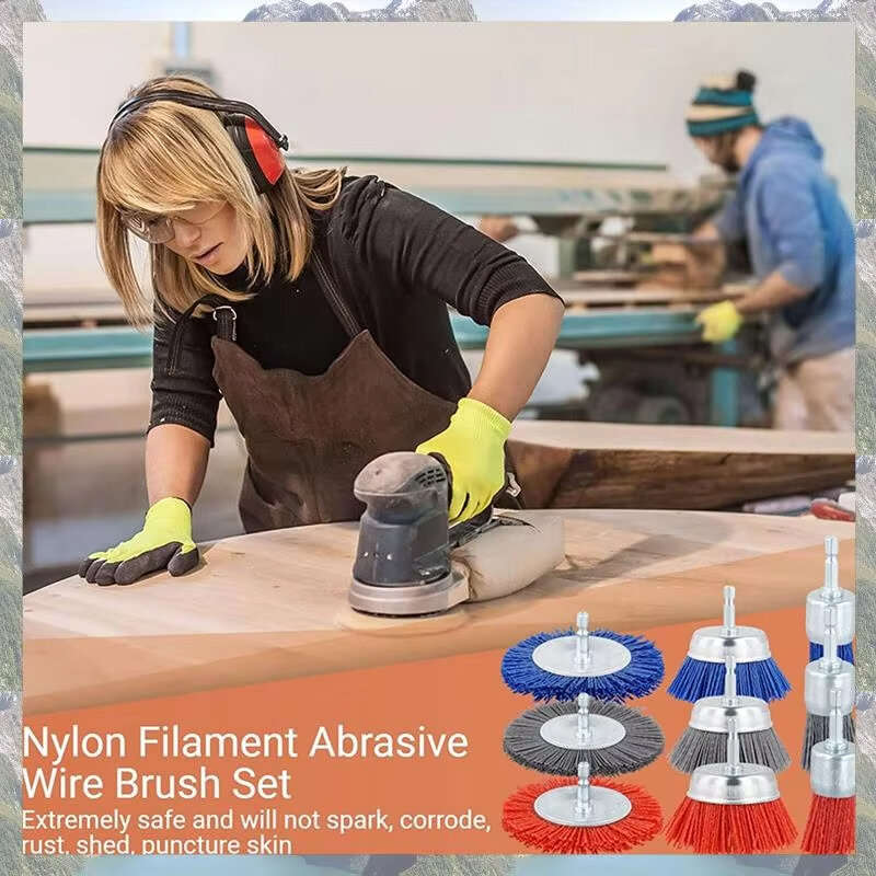 9 PCS - 9 PCS Filament Abrasive Nylon Wire Brush Wheel Set Rust Paint Remover 1/4 Inch Hex Drill Sha