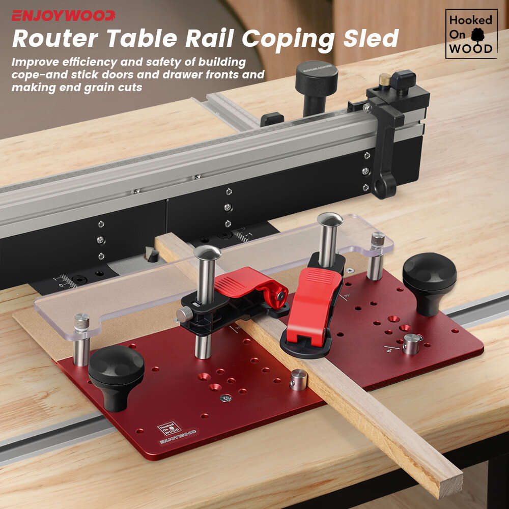 Red - ENJOYWOOD Hooked On Wood Precision Router Table Rail Coping Sled Woodworking Professional Rail