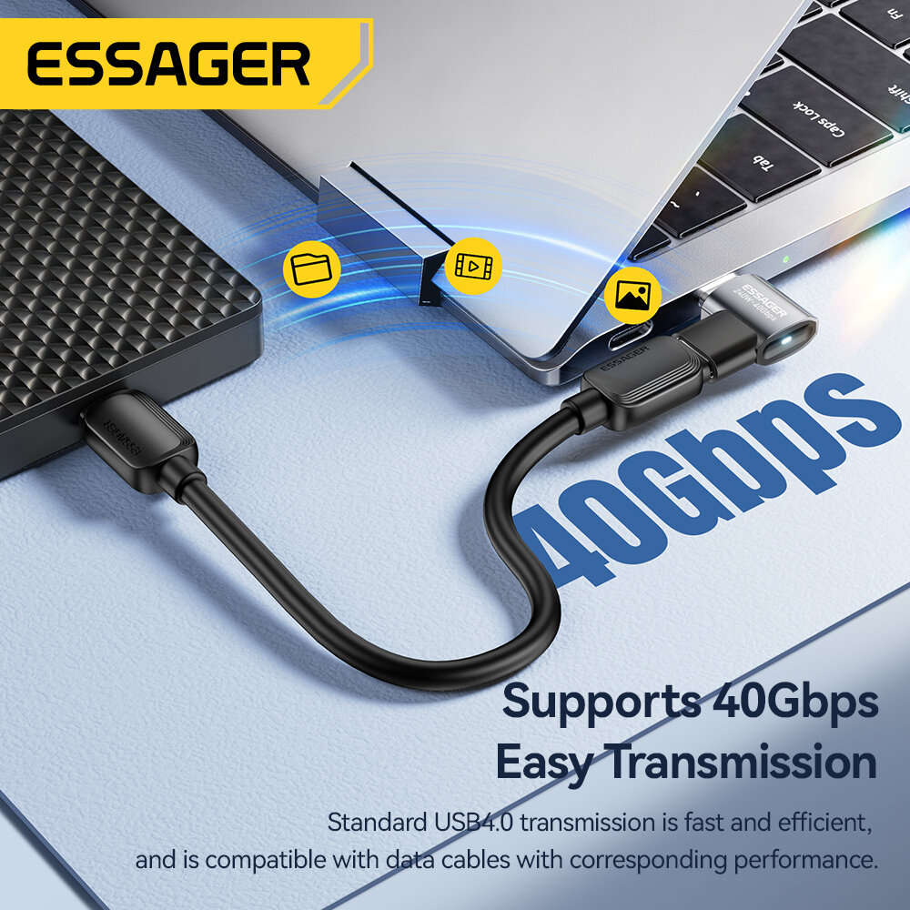 Straight Type - ESSAGER ES-OTG31 USB4 Adapter 40Gbps Data Transfer 240W PD Fast Charging 8K Video Ou