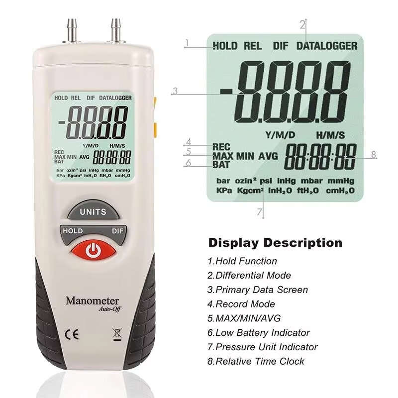 White 1 - HTI HT-1890 Gas Pressure Gauge Manometer Handheld Digital Manometer Data Hold Medidor Pres