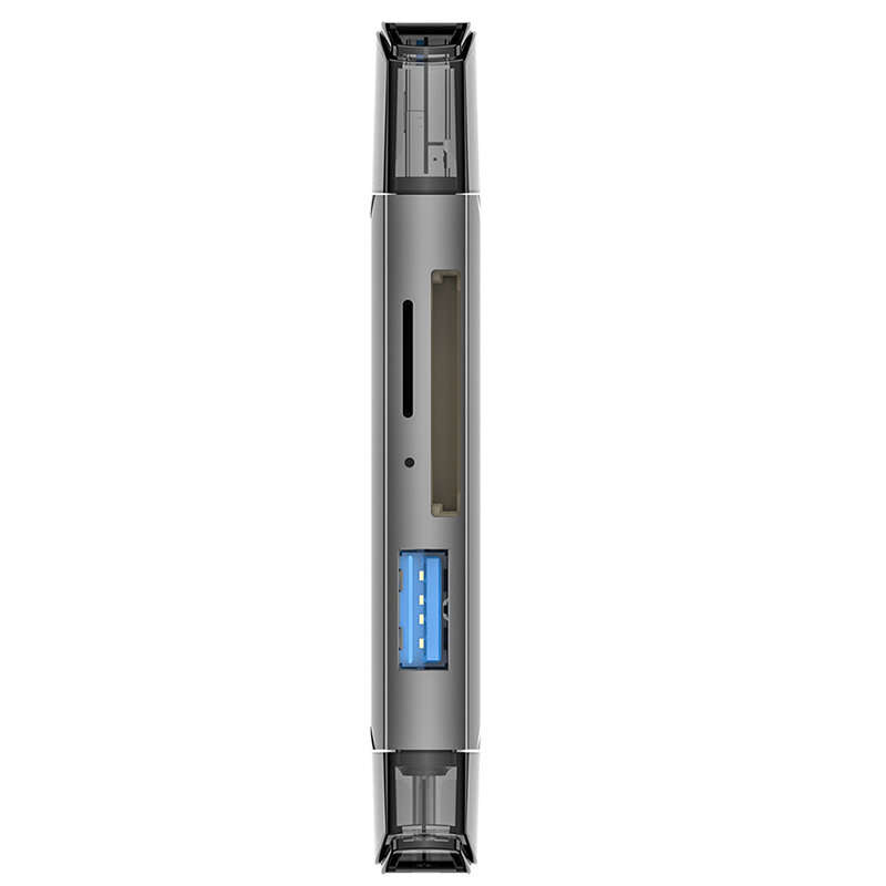 Grey - DM-HC61 6-in-1 OTG Type-C SD TF Card Reader USB 3.0 Micro USB Flash Drive Adapter 5Gbps High