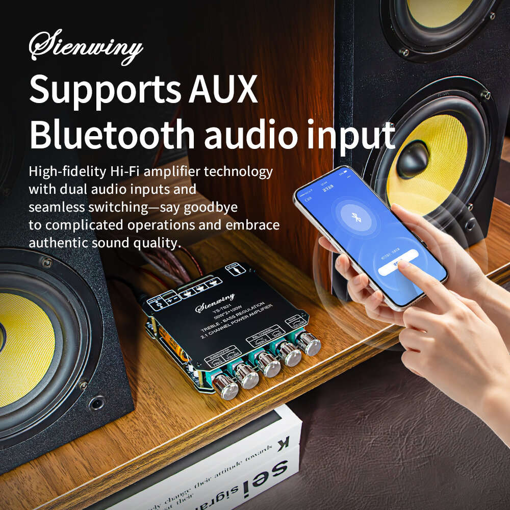 Black - YS-TB21 Bluetooth Digital Amplifier Board 2.1 Channel 200W High-Power Dual Audio 50W Dual-ch