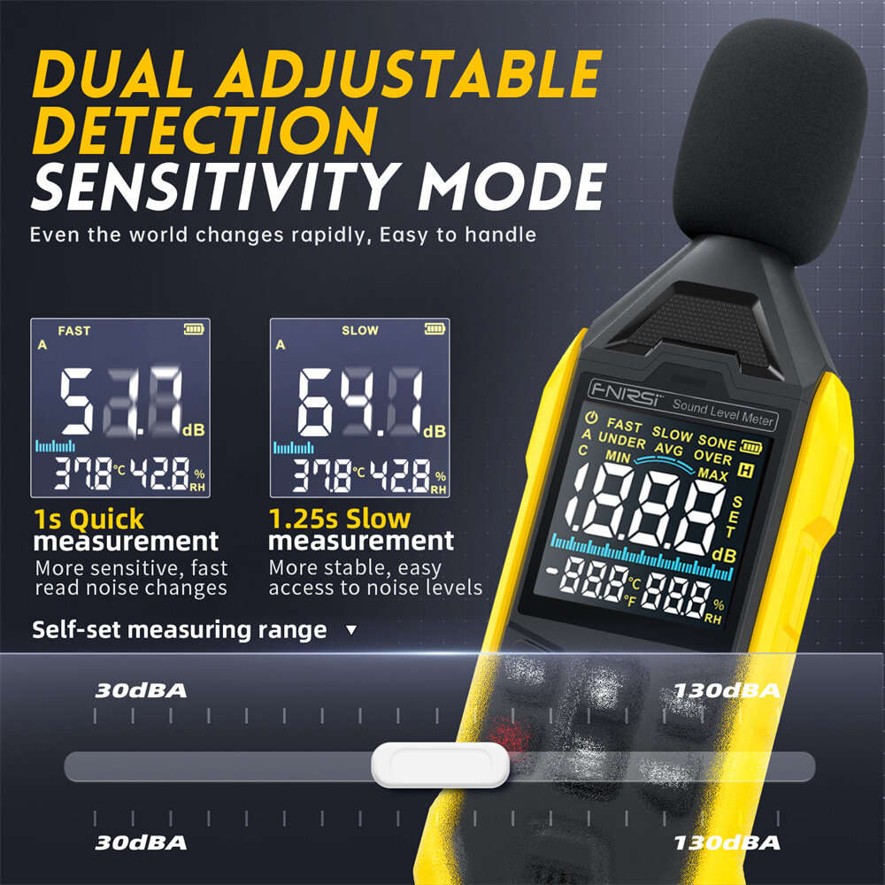 FNIRSI FDM01 High-Precision Digital Noise Decibel Meter 31.5Hz-8.5KHz Range 30-130dB Fast Slow Respo
