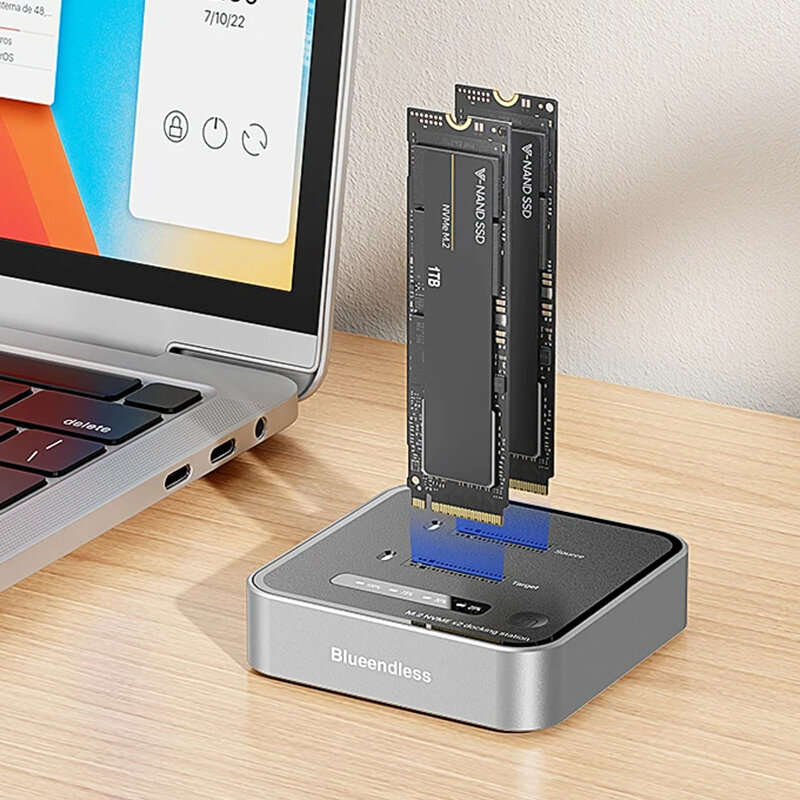 Grey - Blueendless SD08 Dual-Bay M.2 NVME SSD Clone M.2 NVme SSD Reader 20Gbps USB3.2 Type-C Offline