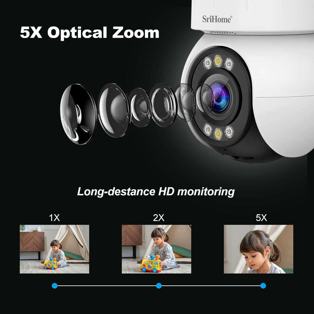 EU Plug - Srihome SH046 4MP 5G WiFi Indoor PTZ Camera 5X Optical Zoom Wireless Auto Tracking Night V