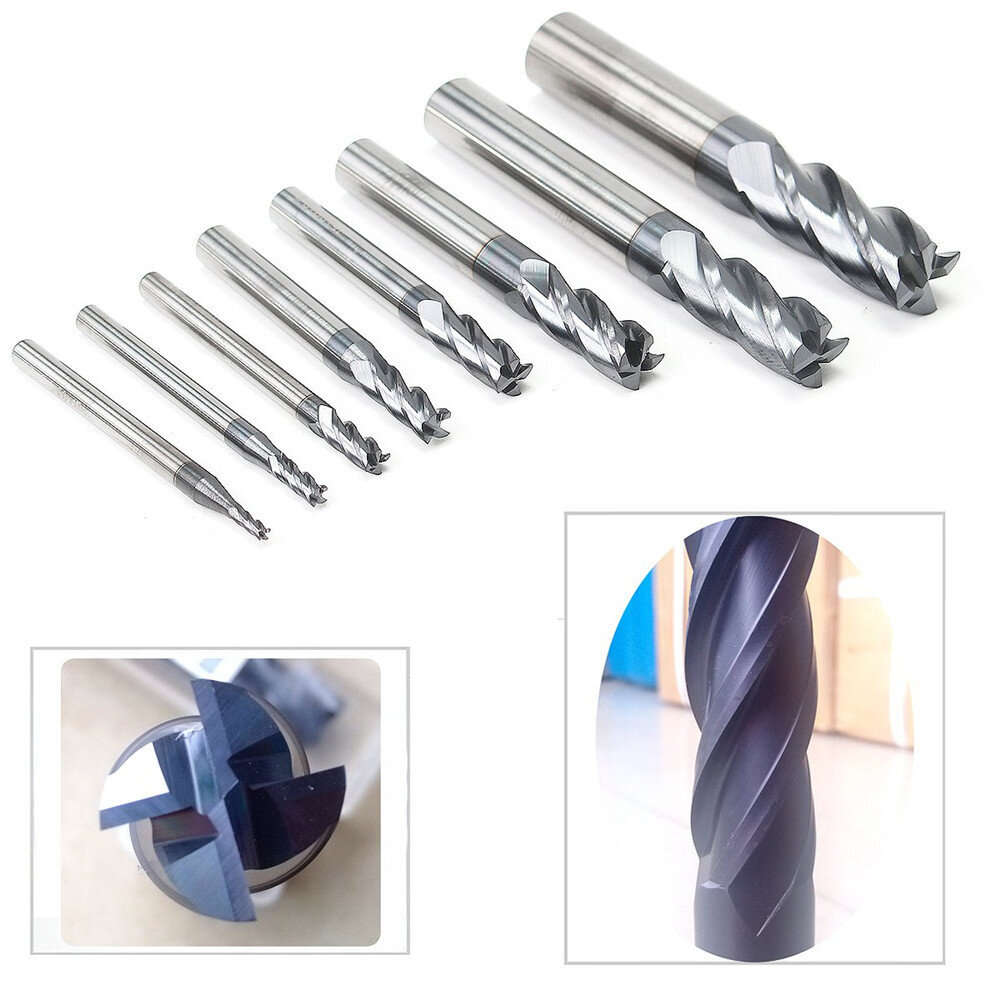 8PCS Carbide 4-Flute End Mill Set Tungsten Steel 2-12mm CNC Milling Machine Router bits for Cutting