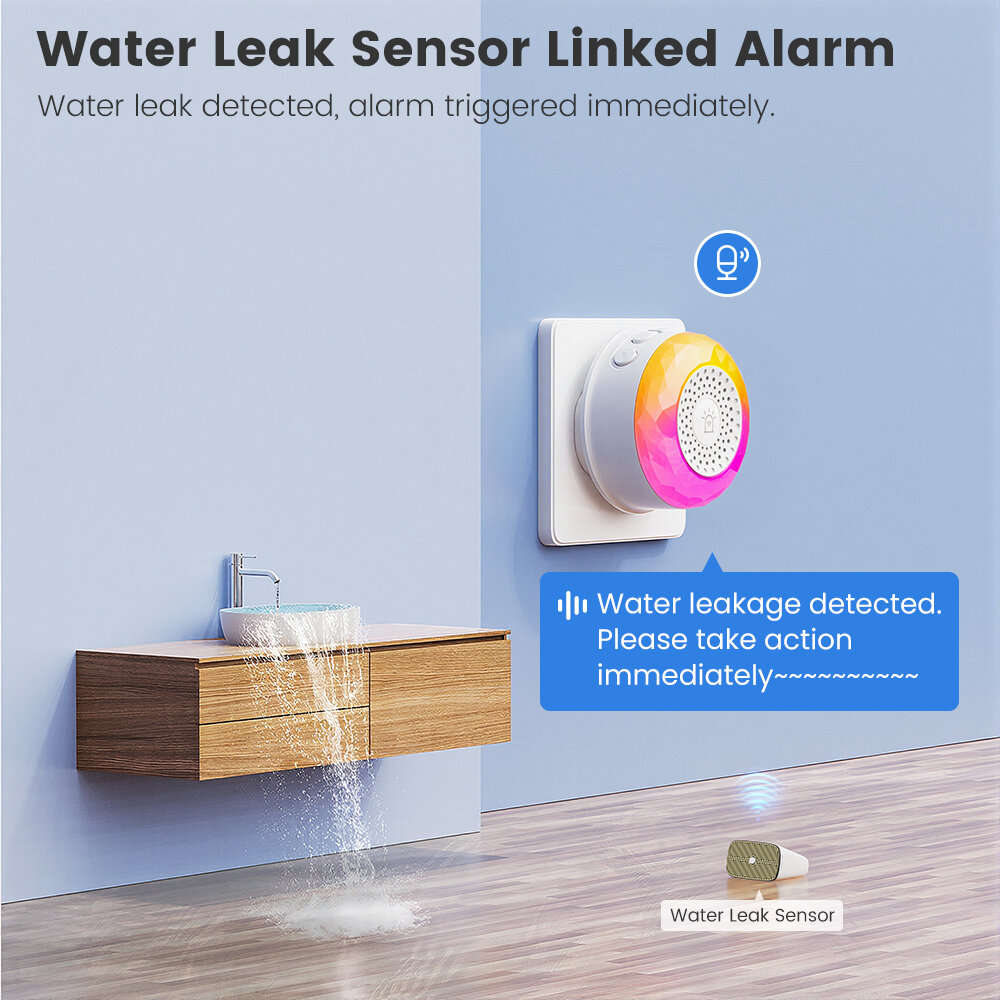 EU Plug - Tuya Zigbe Smart Water Leak Sensor Camara Linked Alarm Sound and Light Motion Sensor Vibra
