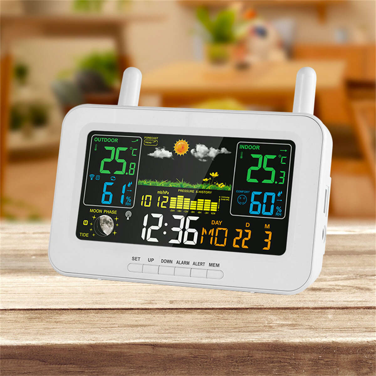 White - Weather Stations Wireless Indoor Outdoor Thermometers LCD Color Display Temperature Humidity