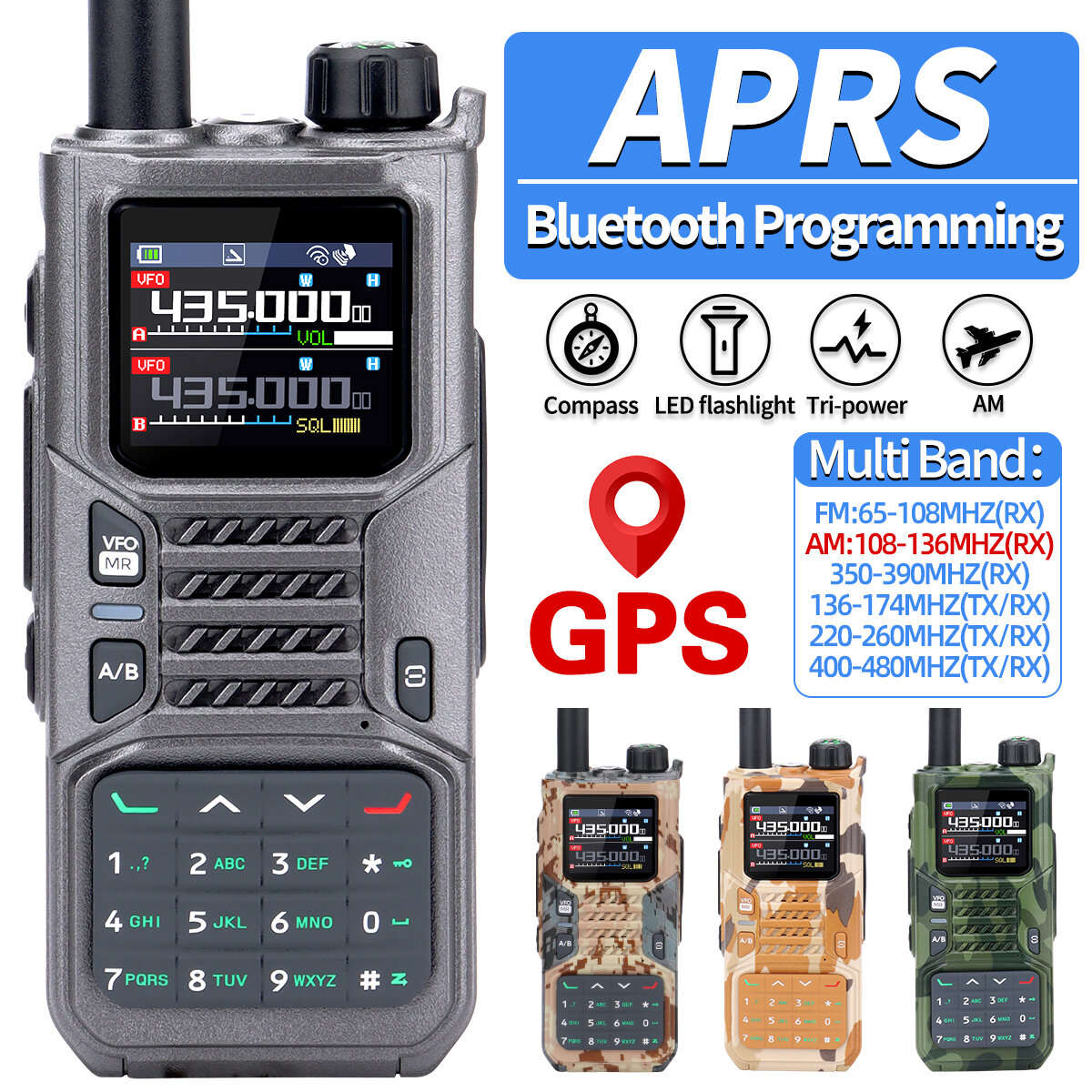 Camouflages Desert - BAOFENG RD-55 PRO 10W Walkie Talkie Multi-Band GPS APRS bluetooth Programming W