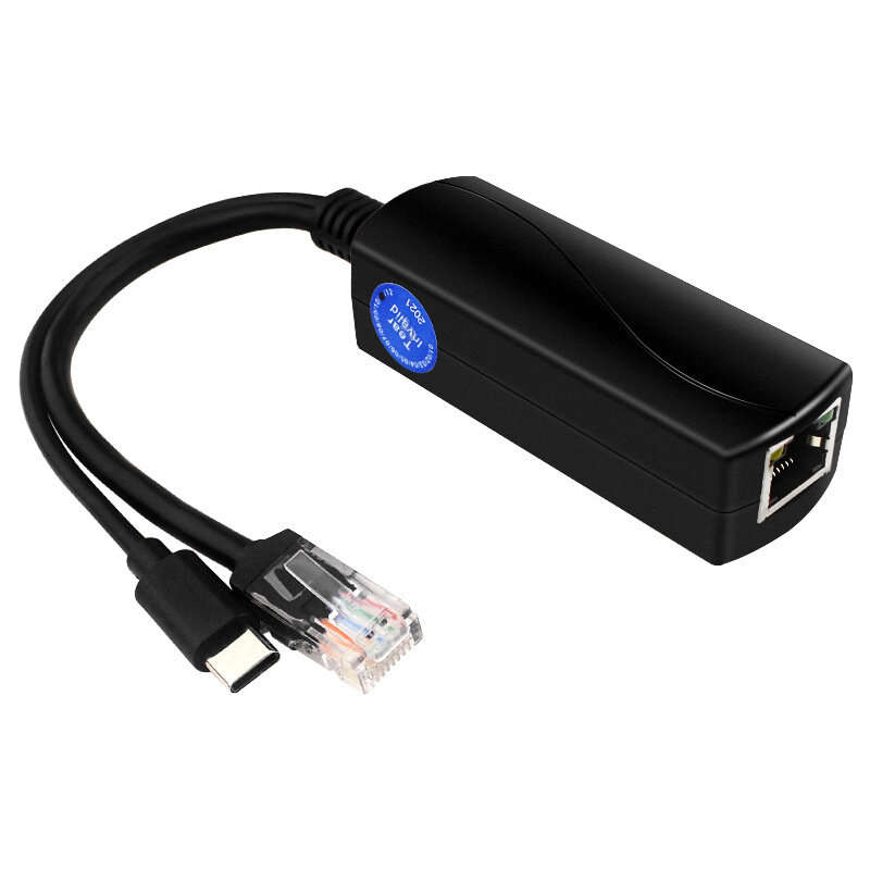 1000Mbps - 100Mbps/1000Mbps 5V 3A Type-C Power Over Ethernet Active POE Splitter for Raspberry Pi 4B